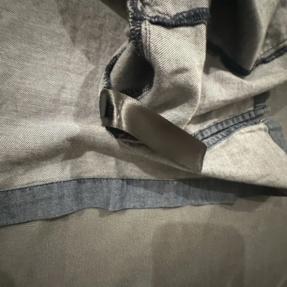 Eileen Fisher Airy Twill Shirt Bateau Neck Boxy Top Organic Cotton Blue Pockets